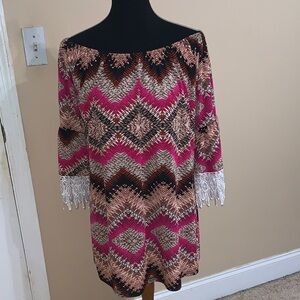 WinWin Pink and Brown Lace Half Sleeve Tunic